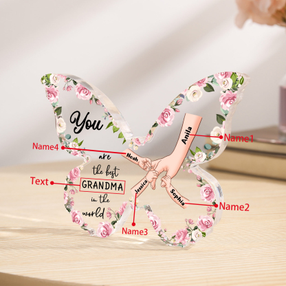 4 Names - Personalized Butterfly Acrylic Plaque for Mom- Custom Gift with Multiple Names and Texts for Mother's Day