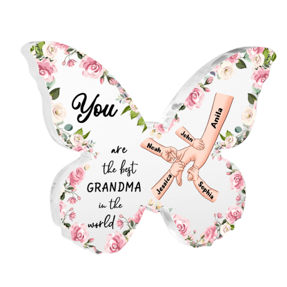 5 Names - Personalized Butterfly Acrylic Plaque for Mom- Custom Gift with Multiple Names and Texts for Mother's Day
