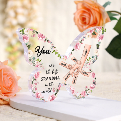 6 Names - Personalized Butterfly Acrylic Plaque for Mom- Custom Gift with Multiple Names and Texts for Mother's Day