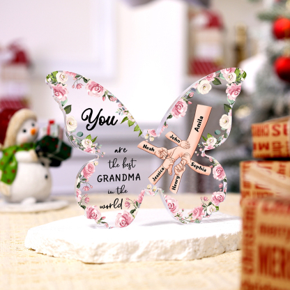 6 Names - Personalized Butterfly Acrylic Plaque for Mom- Custom Gift with Multiple Names and Texts for Mother's Day