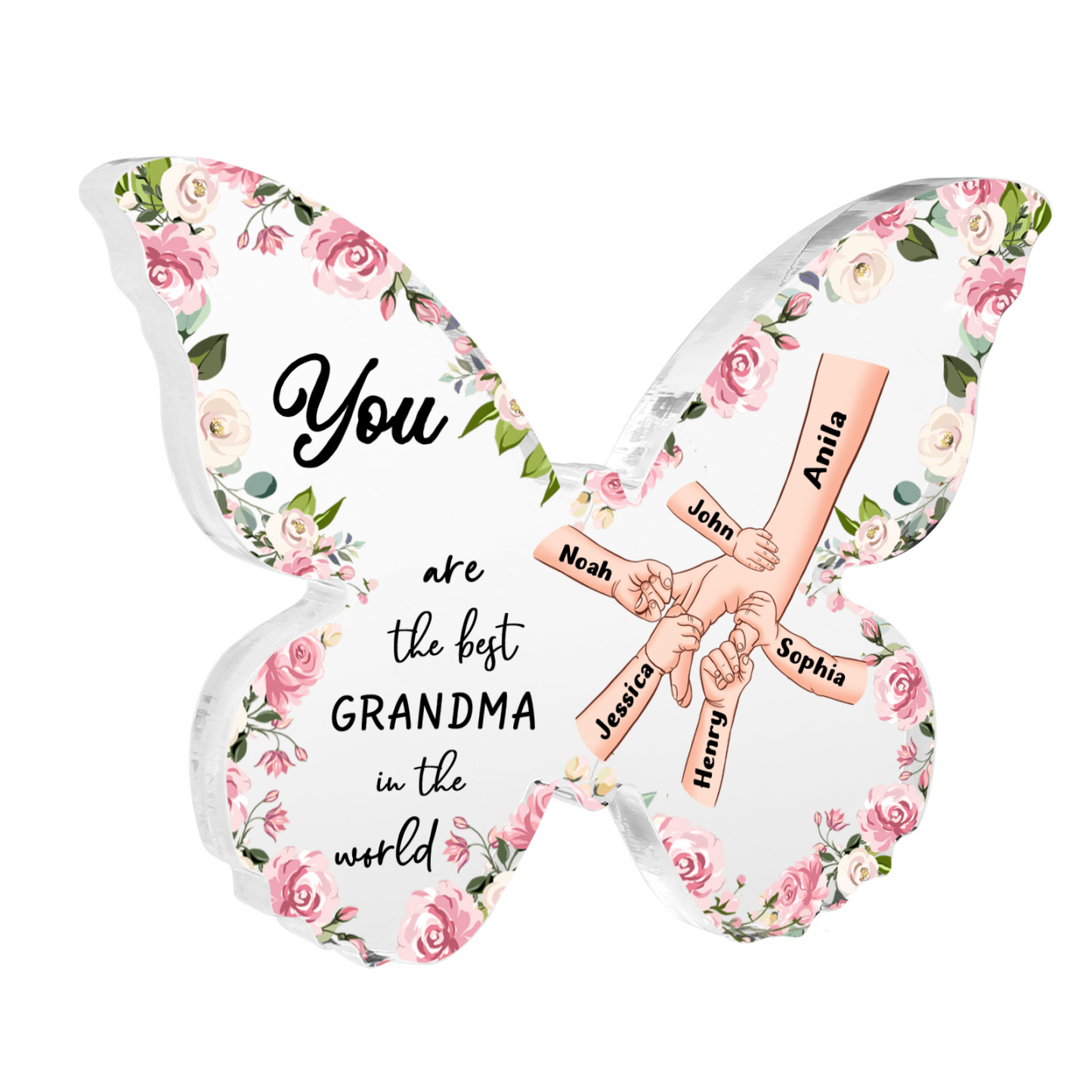 6 Names - Personalized Butterfly Acrylic Plaque for Mom- Custom Gift with Multiple Names and Texts for Mother's Day