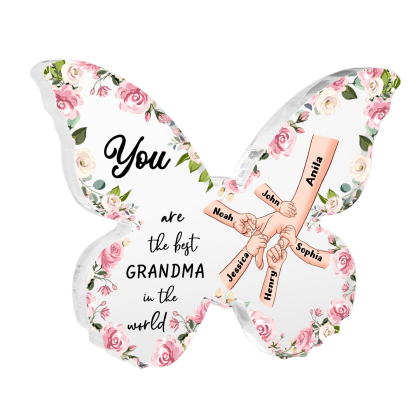 6 Names - Personalized Butterfly Acrylic Plaque for Mom- Custom Gift with Multiple Names and Texts for Mother's Day