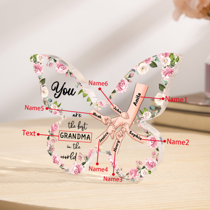 6 Names - Personalized Butterfly Acrylic Plaque for Mom- Custom Gift with Multiple Names and Texts for Mother's Day