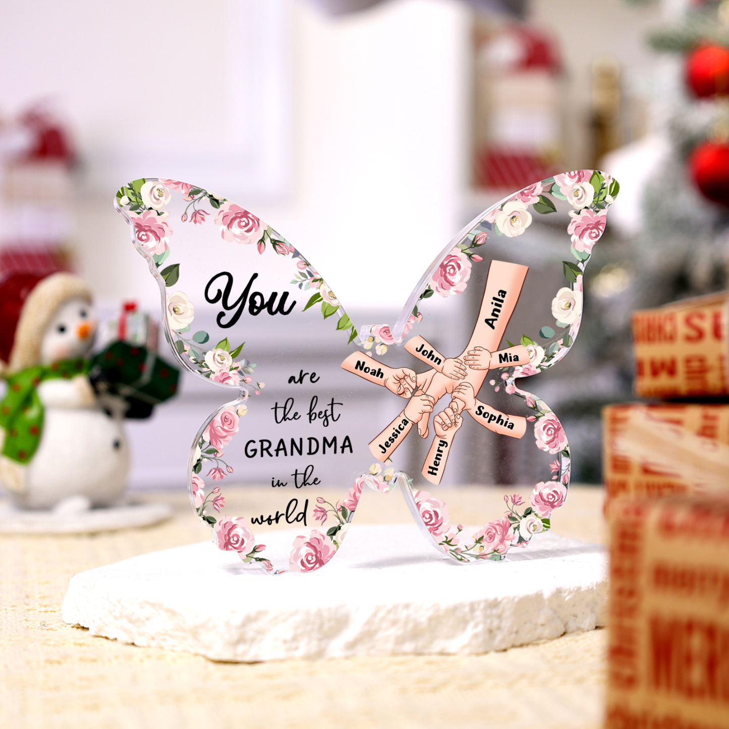 7 Names - Personalized Butterfly Acrylic Plaque for Mom- Custom Gift with Multiple Names and Texts for Mother's Day