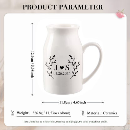Unique Pitcher Style Engagement Vase – Personalized Ceramic Engagement Vase with Custom Names & Date – with Bow & Custom Names