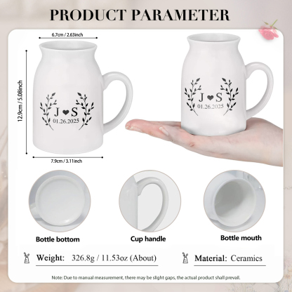 Unique Pitcher Style Engagement Vase – Personalized Ceramic Engagement Vase with Custom Names & Date – with Bow & Custom Names