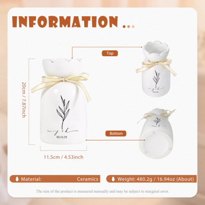 Personalized Unique Scalloped Edge Engagement Vase – with Bow & Custom Names