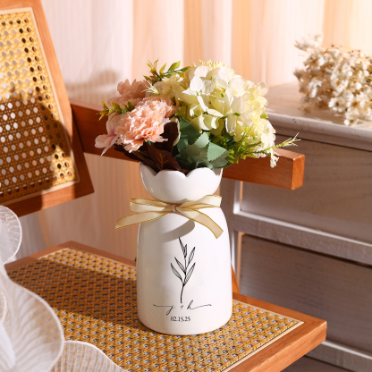 Personalized Unique Scalloped Edge Engagement Vase – with Bow & Custom Names