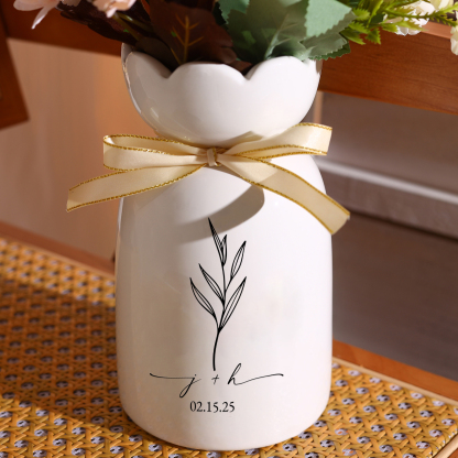 Personalized Unique Scalloped Edge Engagement Vase – with Bow & Custom Names