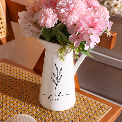  Personalized Engagement Vase with Names and Date, Unique Ceramic Flower Jug Gift