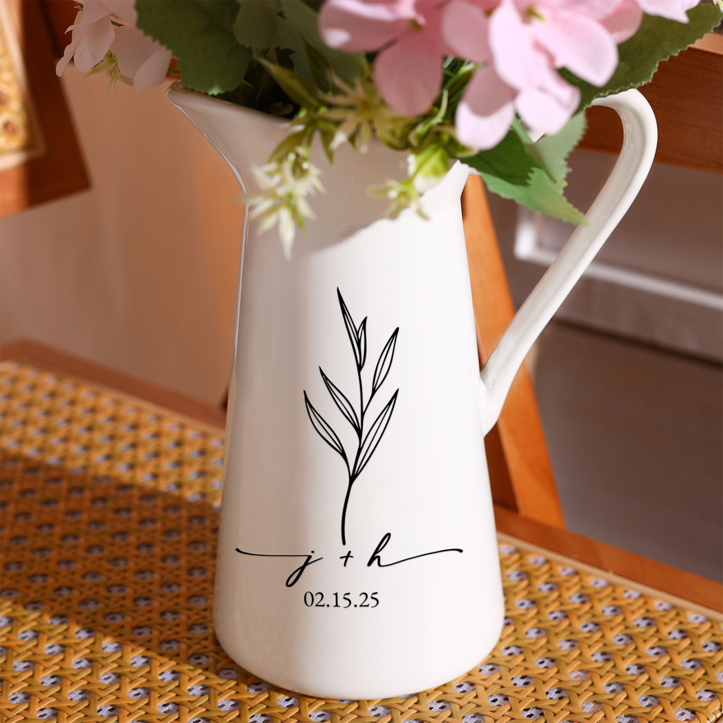  Personalized Engagement Vase with Names and Date, Unique Ceramic Flower Jug Gift