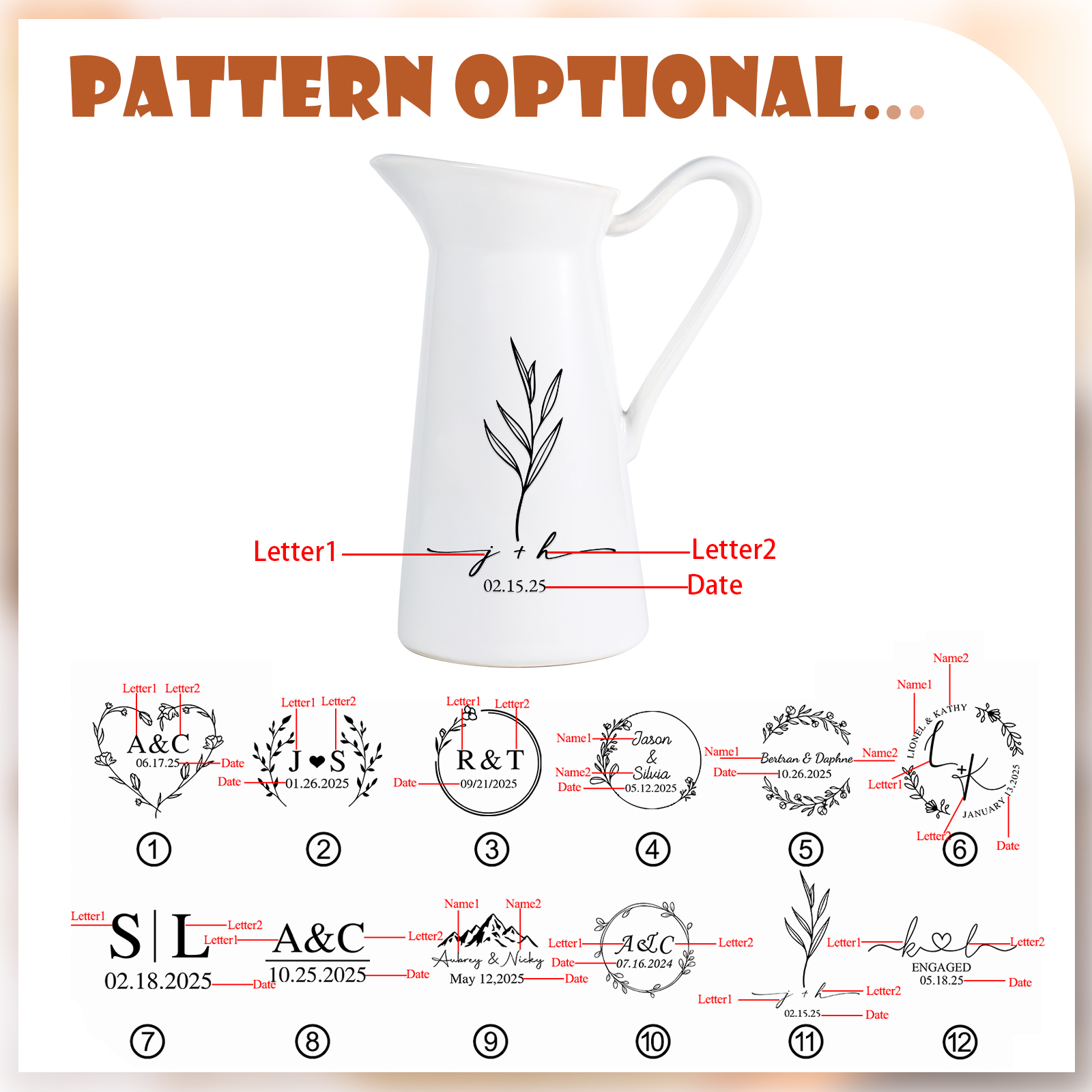  Personalized Engagement Vase with Names and Date, Unique Ceramic Flower Jug Gift