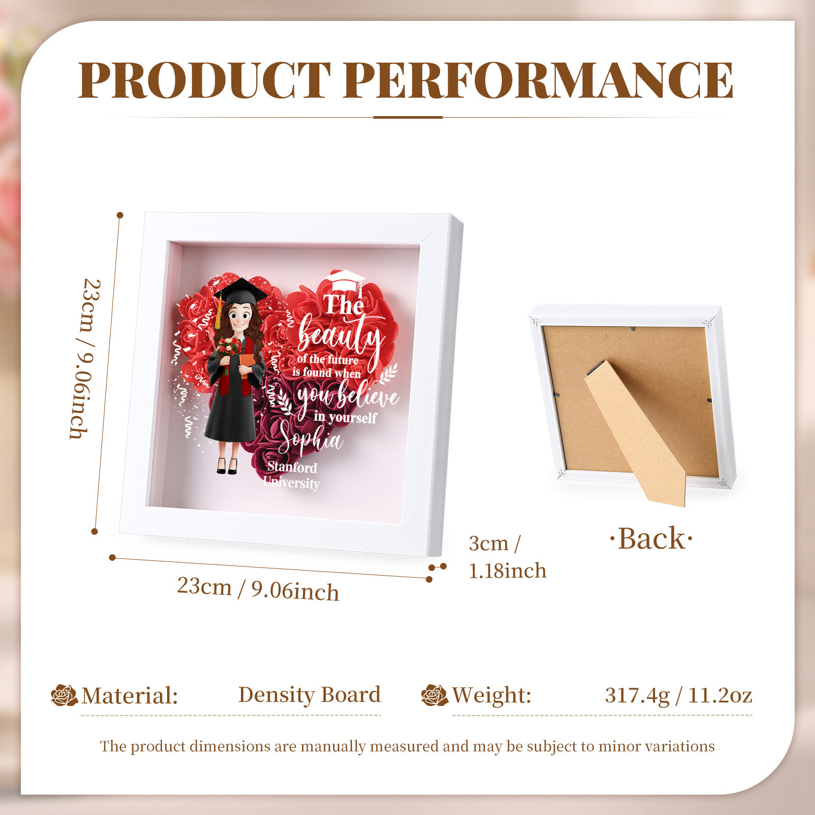 Personalized Graduation Flower Frame Keepsake – 3D Graduate Figurine and Rose Display Gift 