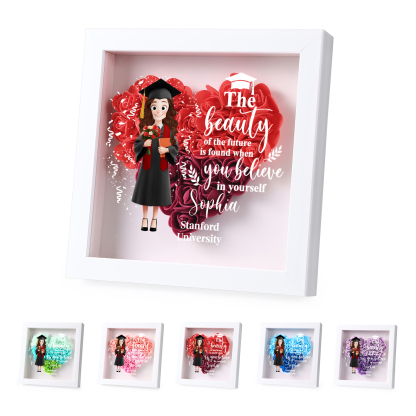 Personalized Graduation Flower Frame Keepsake – 3D Graduate Figurine and Rose Display Gift 
