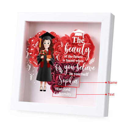 Personalized Graduation Flower Frame Keepsake – 3D Graduate Figurine and Rose Display Gift 