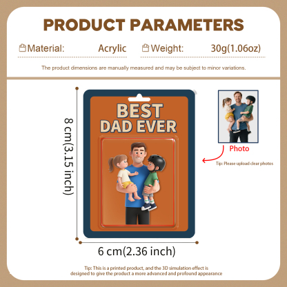 Personalized 3D Acrylic Pendant – Practical “Best Dad Ever” Photo  Hanging Ornament for Car or Home