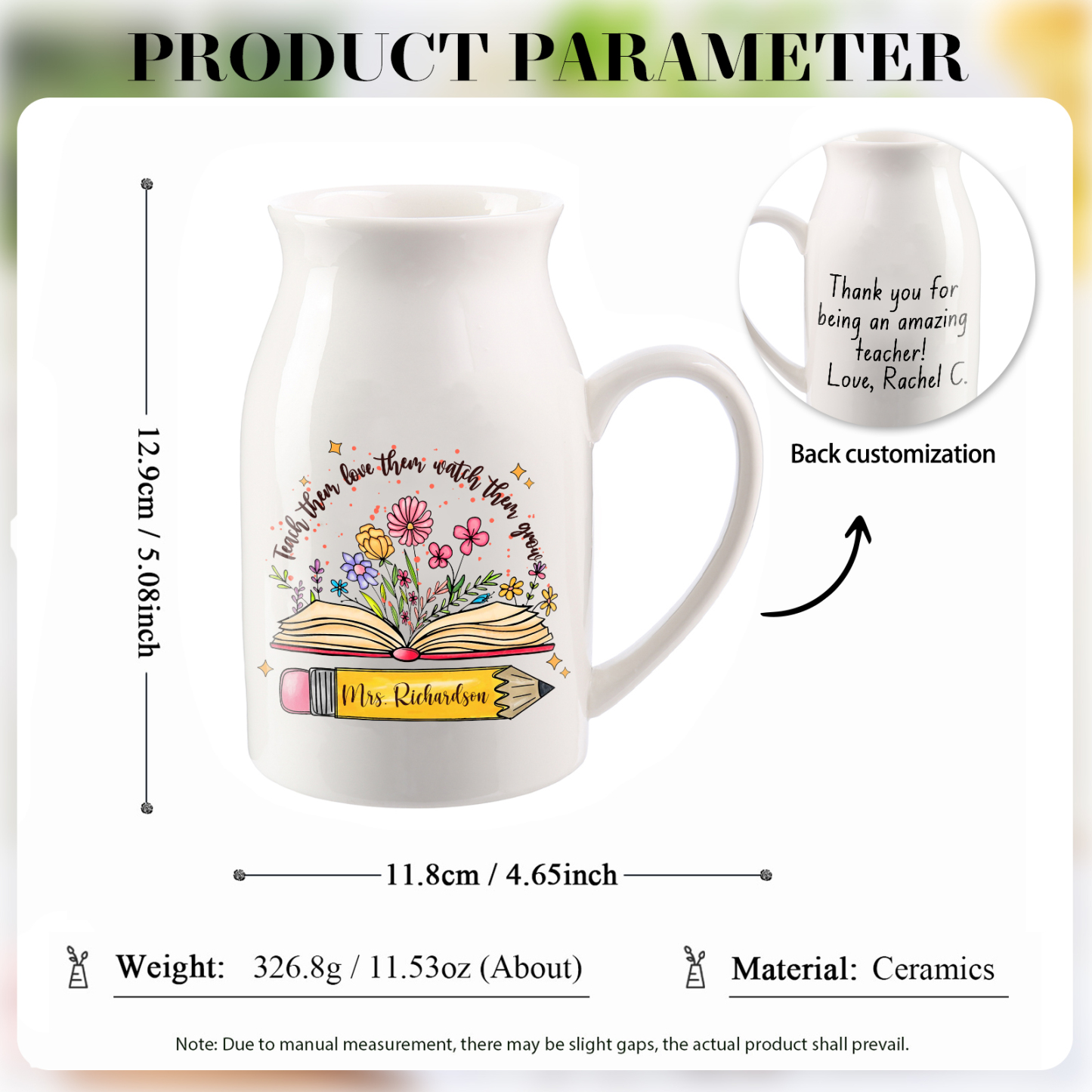 Personalized Teacher Gift Vase – Back to School Season - Unique Book & Floral Design for Teachers