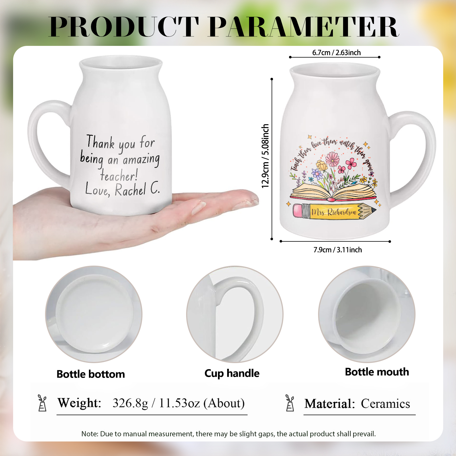 Personalized Teacher Gift Vase – Back to School Season - Unique Book & Floral Design for Teachers