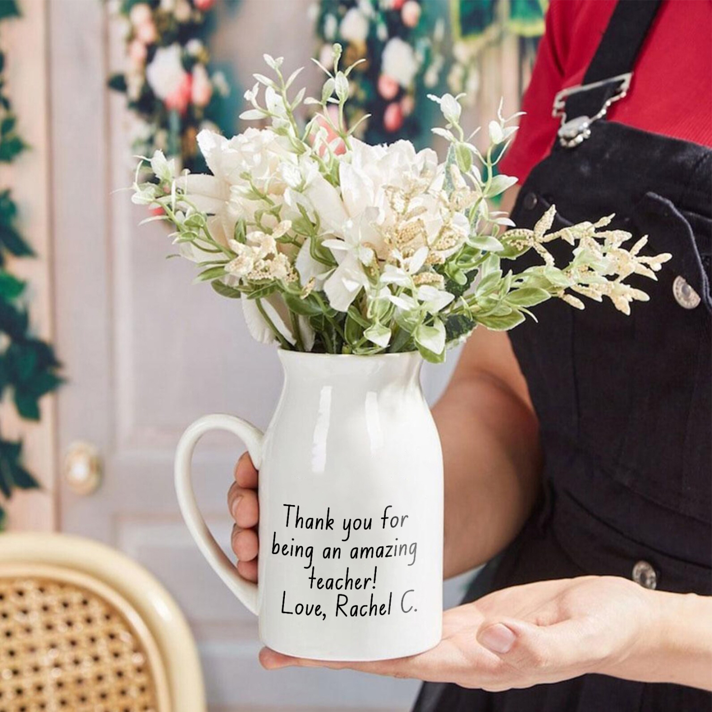 Personalized Teacher Gift Vase – Back to School Season - Unique Book & Floral Design for Teachers