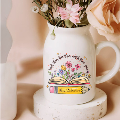 Personalized Teacher Gift Vase – Back to School Season - Unique Book & Floral Design for Teachers