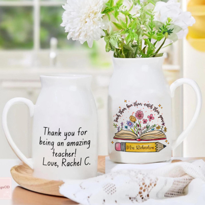 Personalized Teacher Gift Vase – Back to School Season - Unique Book & Floral Design for Teachers