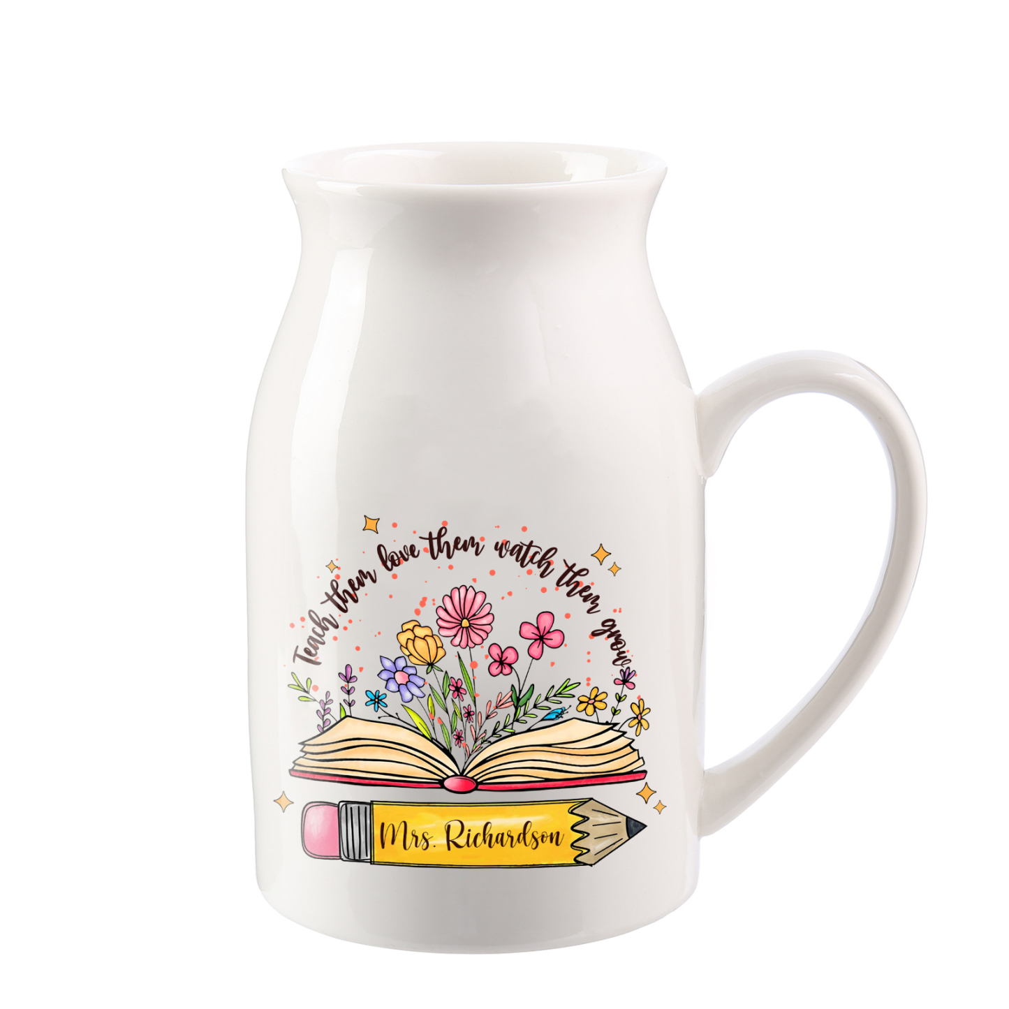 Personalized Teacher Gift Vase – Back to School Season - Unique Book & Floral Design for Teachers