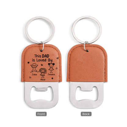 Personalized Leather Keychain With Bottle Opener Engraving with 1-6 Children’s Names