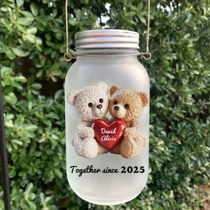 Personalized Solar Mason Jar Light-Up with Names and Date For Couple