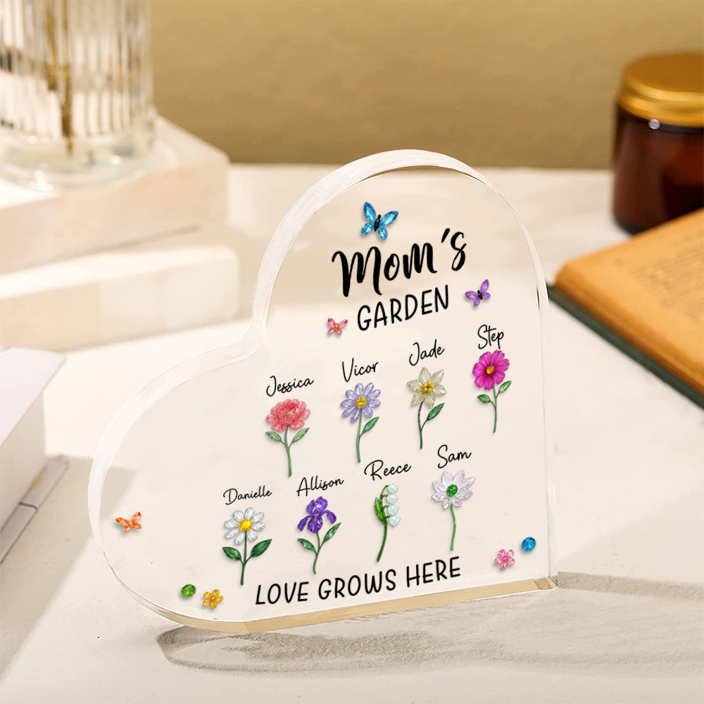 Personalized Acrylic Heart Plaque Mom Grandma's Garden Family Gift