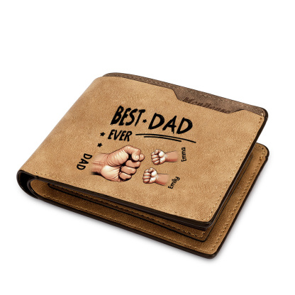 Best Dad Ever - Personalized Leather Wallet Custom 2-7 Names and Fist Bump| Father's Day Gift for Dad | Jessemade