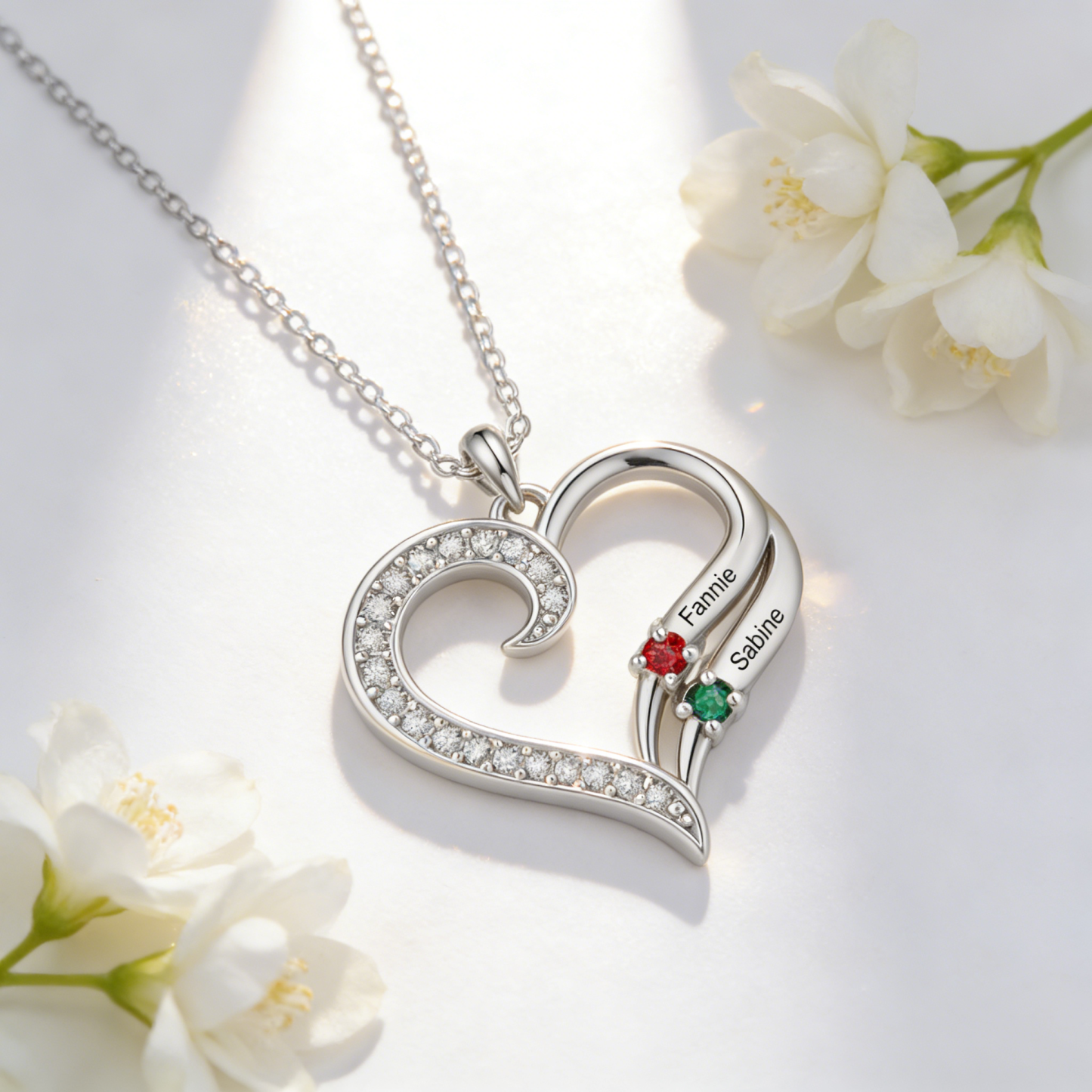 Personalized Heart Necklace with Birthstones Custom with 2–4 Family Names