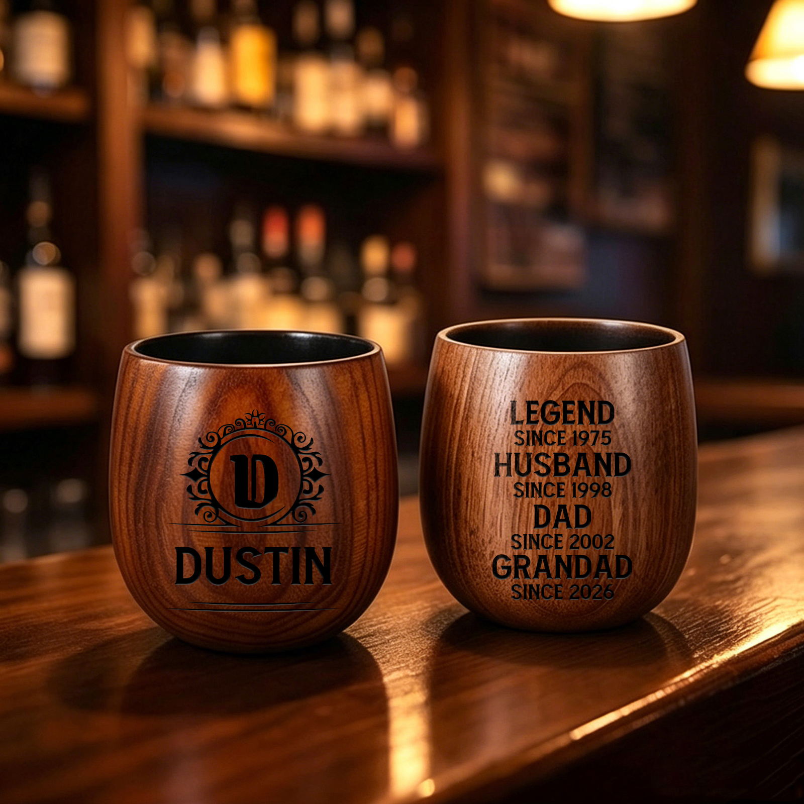Personalized Wooden Whiskey Tumbler Engraved Name Cup for Dad or Grandpa
