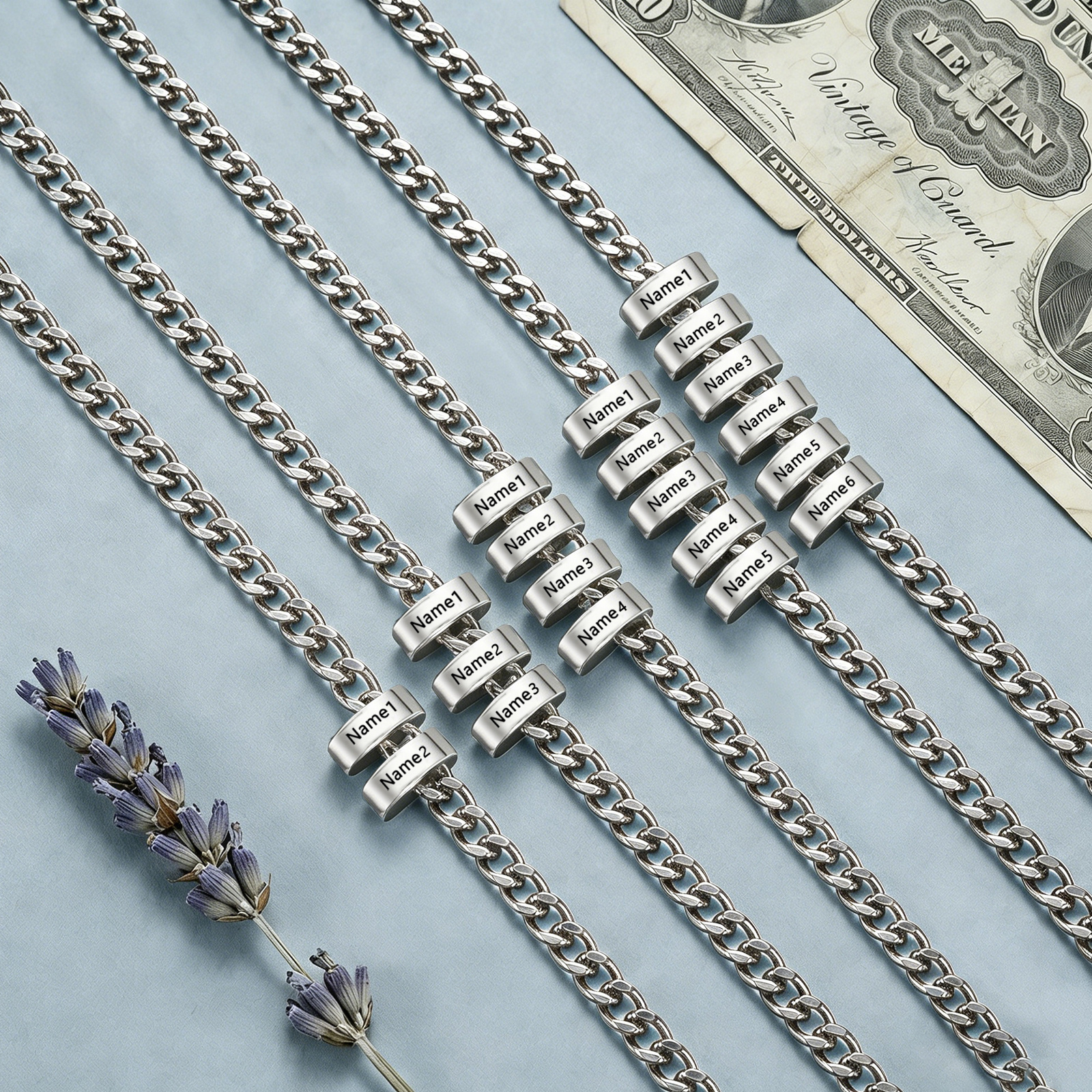 Personalized Stainless Steel Men’s Necklace Custom With 2-6 Name Beads For Men Dad Husband