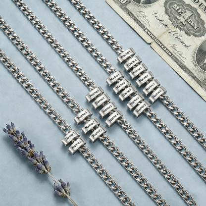 Personalized Stainless Steel Men’s Necklace Custom With 2-6 Name Beads For Men Dad Husband