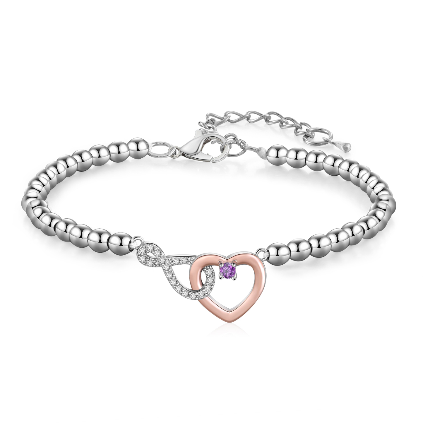 Personalized Mother Daughter Infinity Heart Birthstone Bracelet with Gift Card