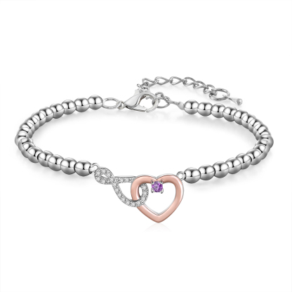 Personalized Mother Daughter Infinity Heart Birthstone Bracelet with Gift Card