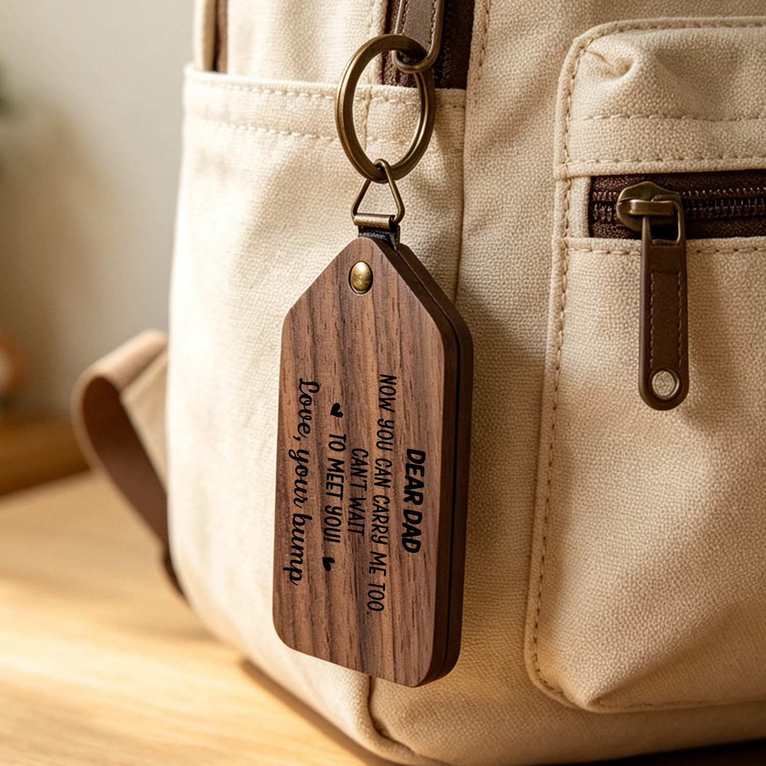 Personalized Wooden Photo Keychain for New Dad Mom