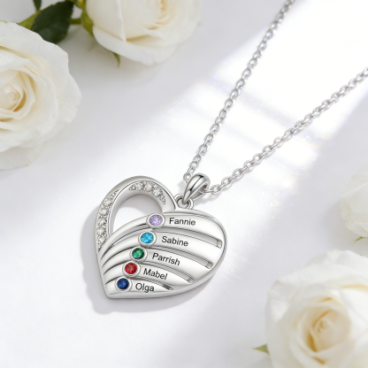 Personalized Heart Birthstones Necklace Customized With 3–5 Names And Stones