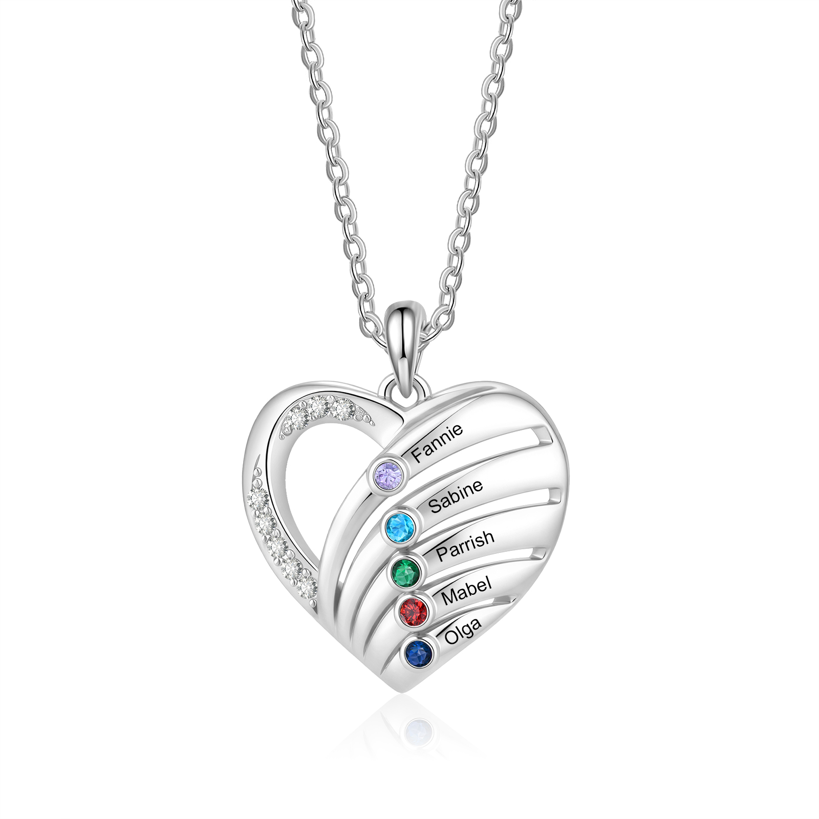 Personalized Heart Birthstones Necklace Customized With 3–5 Names And Stones