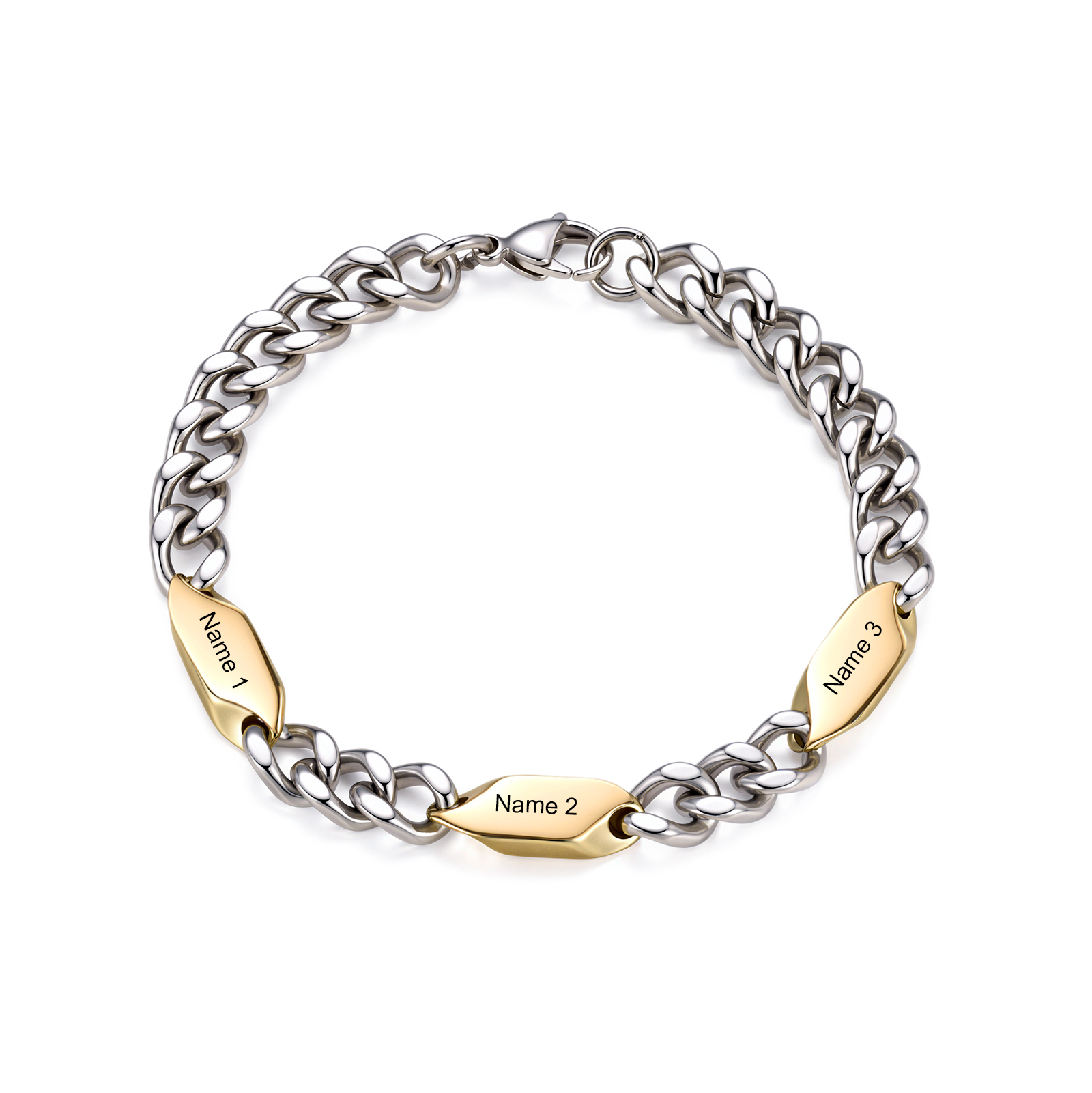 Personalized Stainless Steel Curb Chain Bracelet Custom With 1-5 Engraved Names Gift For Dad Husband Family