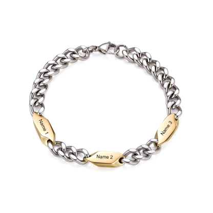 Personalized Stainless Steel Curb Chain Bracelet Custom With 1-5 Engraved Names Gift For Dad Husband Family