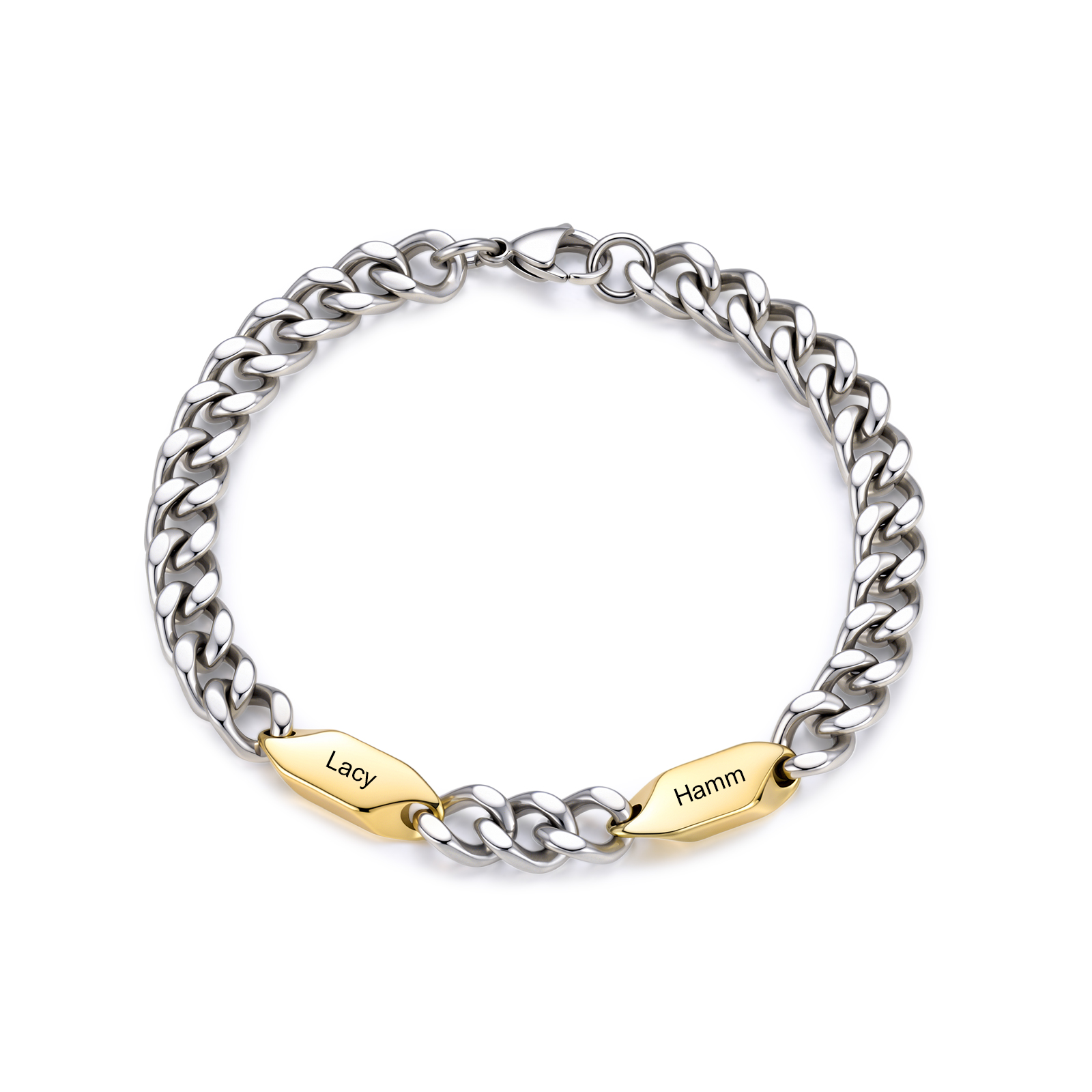 Personalized Stainless Steel Curb Chain Bracelet Custom With 1-5 Engraved Names Gift For Dad Husband Family