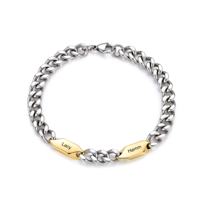 Personalized Stainless Steel Curb Chain Bracelet Custom With 1-5 Engraved Names Gift For Dad Husband Family