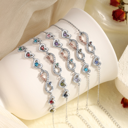 Personalized Infinity Heart Bracelet Mom Birthstones Bracelet Customized With 2–6 Names