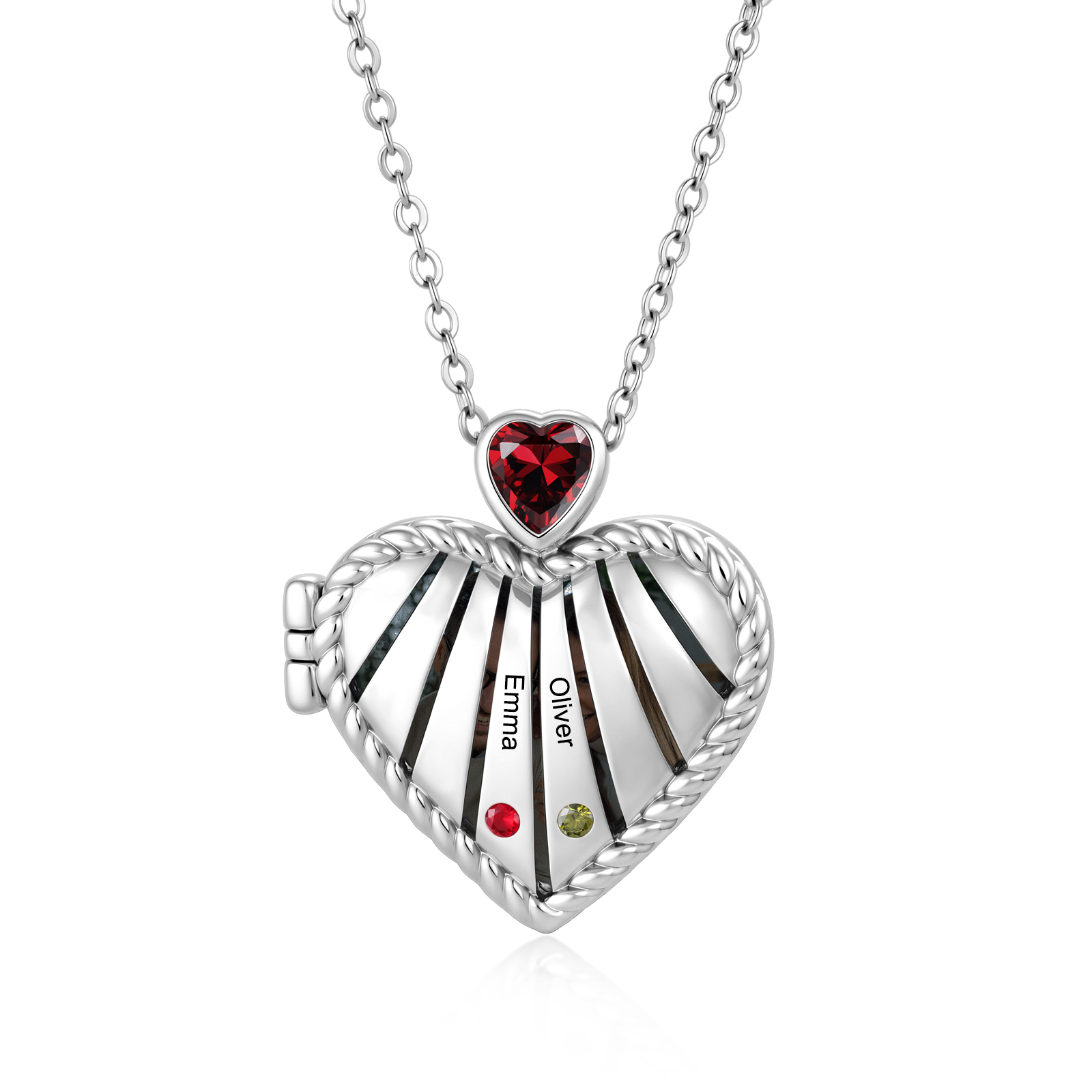 Personalized Heart Locket Birthstone Photo Necklace Custom with 1-6 Names Birthstones