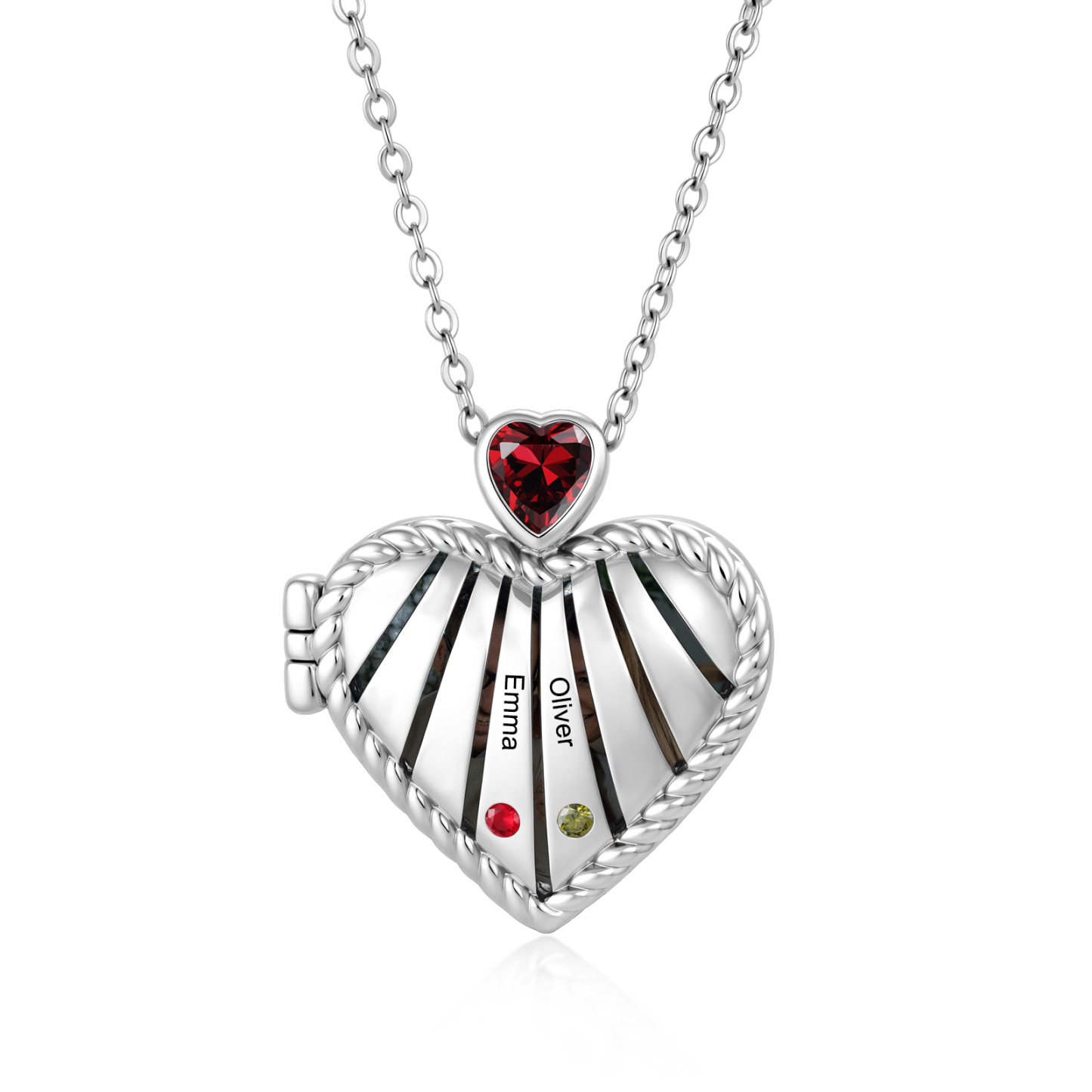 Personalized Heart Locket Birthstone Photo Necklace Custom with 1-6 Names Birthstones