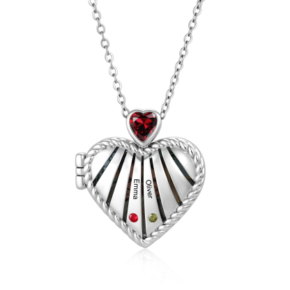 Personalized Heart Locket Birthstone Photo Necklace Custom with 1-6 Names Birthstones