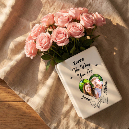 Personalized Heart Photo Book-Shaped Ceramic Vase for a Couple