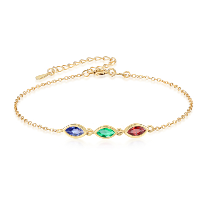 925 Sterling Silver Personalized Birthstones Bracelet Custom with 2–5 Marquise-Cut Stones