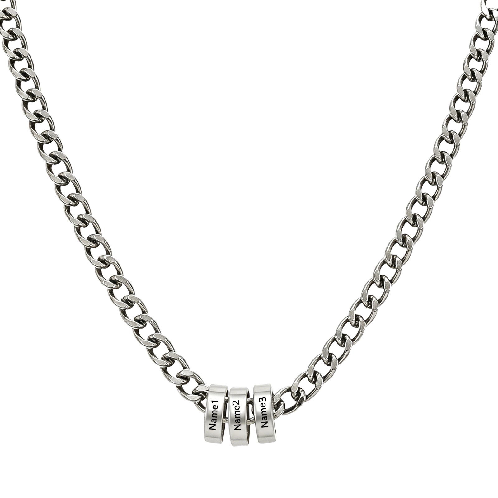 Personalized Stainless Steel Men’s Necklace Custom With 2-6 Name Beads For Men Dad Husband